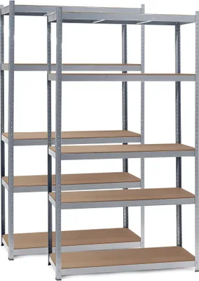 Produktbild von Wiltec Set 2x Schwerlastregal 100x50x200cm, 200kg/Ablage, Steckregal verzinkt aus Stahl, Lastenregal mit 5 Ablagen, Werkstattregal