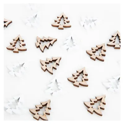 Produktbild von Weihnachtsdeko Set 24 Holz Streuteile Bäume weiß braun 3 cm