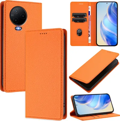 Produktbild von Litchi Leder Handyhülle für Infinix Note 12 (2023)/Note 12 Pro 4G Wallet Kartenfächer Standfunktion Hülle Orange