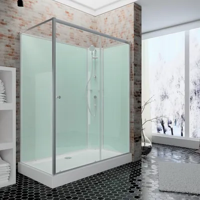 Immagine prodotto di Schulte, box doccia completo 120x90 cm, modello Ibiza, con porta scorrevole e vetro di sicurezza temperato ESG da 5 mm, pannello posteriore color verde chiaro, profilo color alluminio naturale, versione per installazione a destra