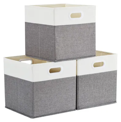 Productafbeelding van Opbergbox 25x25x25 cm, kreukelvrije opbergmanden van stof voor kleding, manden, kisten, speelgoed (3 stuks, grijs)