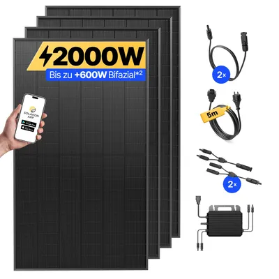 Produktbild von Balkonkraftwerk 2000W Solaranlage Steckerfertig Komplettset Photovoltaik Anlage 800W, Kabellänge: 5m, Solakon - onPower