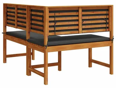 Imagen del producto de Banco de jardín – Banco de esquina – Banco para exteriores – Madera de acacia maciza – Resistente a la intemperie – Incluye cojines – 140x100x91 cm