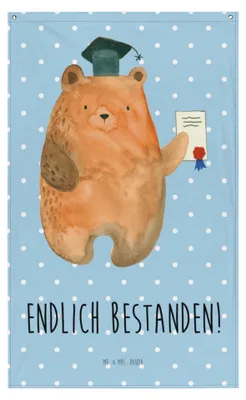Produktbild von Mr. & Mrs. Panda Stoff Wandbild Bär Prüfung - Blau Pastell - Geschenk, Gobelin, Tapestry, Wandteppich, Abschlusszeugnis, Bestanden, Abitur, Zeugnis, Prüfungen, Abschluss