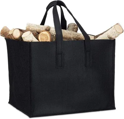 Produktbild von Famanu Holzkorb mit zwei Griffen, faltbar, HxBxT 34,5 x 43 x 35,5 cm, Aufbewahrungskorb, Zeitungsständer, schwarz