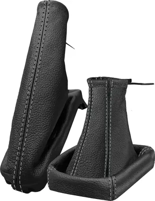 Produktbild von Schaltsack und Handbremsmanschette für Opel Astra G 100% echtes Leder schwarz Naht grau