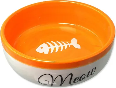 Zdjęcie produktu dla MAGIC CAT miska ceramiczna biała/pomarańczowa Meow 13,4 x 4 cm 170 ml