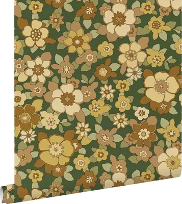 Immagine prodotto di ESTAhome carta da parati fiori retrò verde scuro e giallo 50 x 900 cm