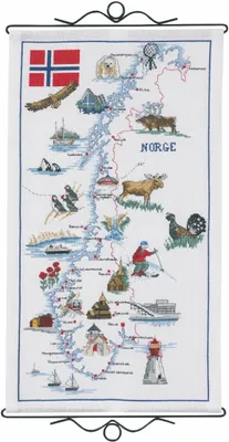 Image de Permin Kit de broderie au point de croix "Carte de Norvège", motif à compter, 32x57cm, 90-1540