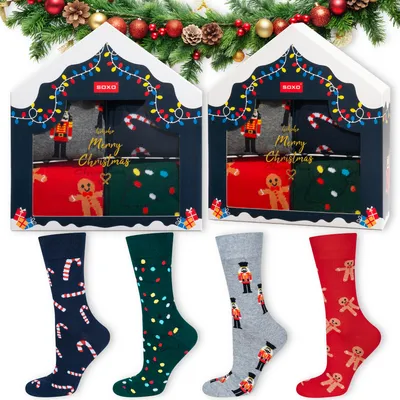 Produktbild von 4x Weihnachtssocken von SOXO für Herren - Weihnachtsverpackung - Größe: 40–45