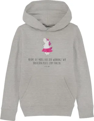 Produktbild von Mr. & Mrs. Panda Kinderpullover Einhorn Ballerina 5-6 Jahre (110/116) - Heather Grey - Geschenk, Kapuzenpullover, Hoody, Einhörner, Pullover, Pulli, Unicorn, Wohnung
