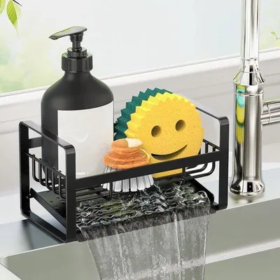 Produktbild von Famanu Sponshalter für Küchenspüle, rostfreies Edelstahl, mit Abtropfschale für Arbeitsplatte und Spüle