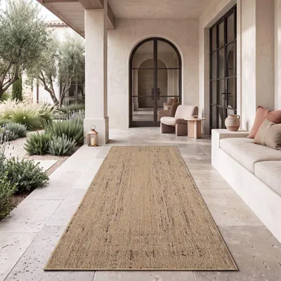 Produktbild von TT Home Waschbarer In-& Outdoorteppich Wetterfest Garten Terrasse Esszimmer Boho Muster Unicolor Meliert Moderner Style Größe 80x150 cm
