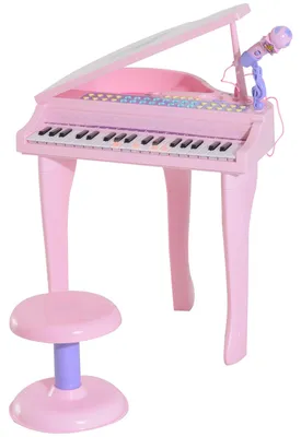 Zdjęcie produktu dla HOMCOM Miniaturowe pianino dla dzieci – instrument muzyczny z klawiaturą i funkcją MP3 oraz stołkiem