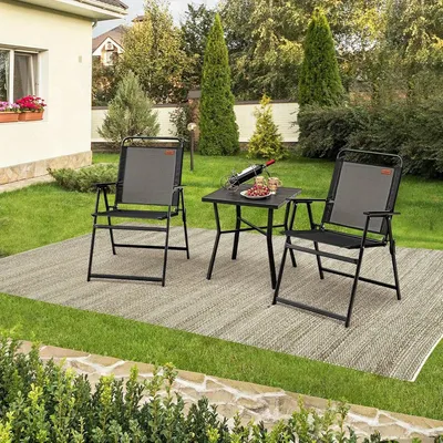Image de Chaise de jardin - Chaise de balcon - Mobilier de jardin - Chaise pliante - Chaise avec accoudoirs - Pliable - Assise respirante