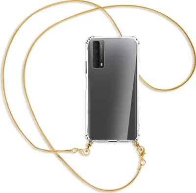 Produktbild von Handykette Backcover-Schutzhülle mit Band (Metall goldfarben) für Huawei P smart 2021 - goldfarbene Kette Snake