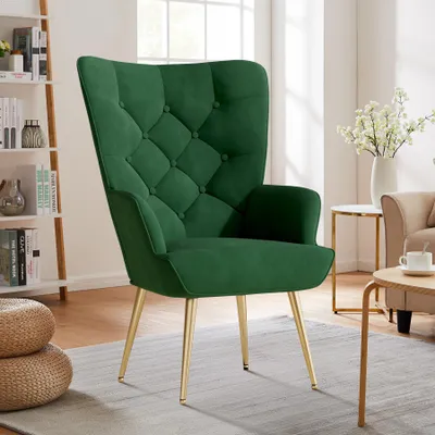 Produktbild von Hawthyhome eleganter Sessel polsterstuhl Ohnzimmer Sessel Schminktisch Stuhl mit Metall Beinen Sessel fürs Wohnzimmer/SchlafzimmerBis 150 KG Grün