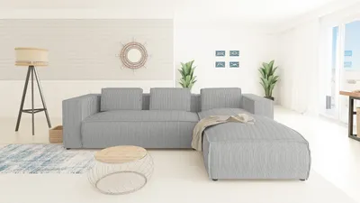 Produktbild von S-STYLE MÖBEL - Modernes Ecksofa Bello aus Hellgrau Cord mit Ottomane rechts und weichem Sitz, B/T/H: 262 cm / 176 cm / 64 cm