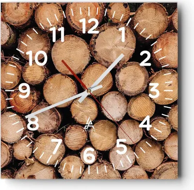 Produktbild von Wanduhr - Quadrat - Glasuhr - Holz Baumstämme Stämme - 40x40cm - Schleichendes Uhrwerk - Lautlos - zum Aufhängen bereit - Dekoration Modern - Wanddekoration aus Glas - C4AC40x40-4864