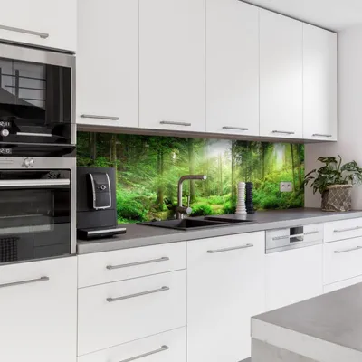 Produktbild von Dedeco Küchenrückwand Motiv: Wald V3, 5mm Hartschaum Kunststoffplatte PVC als Spritzschutz Küchenwand Wandschutz wasserfest, inkl. UV-Lack matt, alle Untergründe, 260 x 60 cm