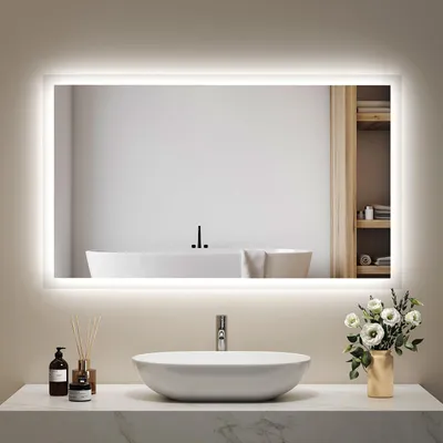 Produktbild von EMKE LED Badspiegel 100x60cm mit Beleuchtung & Antibeschlag, Wandspiegel mit Mechanischem Schalter Badezimmerspiegel 3000K/6500K Lichtfarben