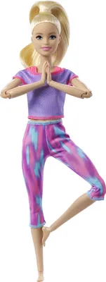 Produktbild von Barbie Made to Move Puppe (blond) im lila Yoga Outfit