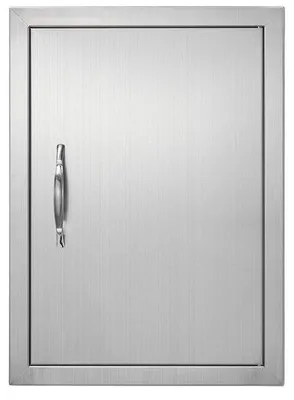 Image de Porte d'accès au barbecue en acier inoxydable, pour îlot de barbecue et armoire extérieure - 407 x 559 x 46 mm, porte murale verticale - Montage à fleur, poignée incluse