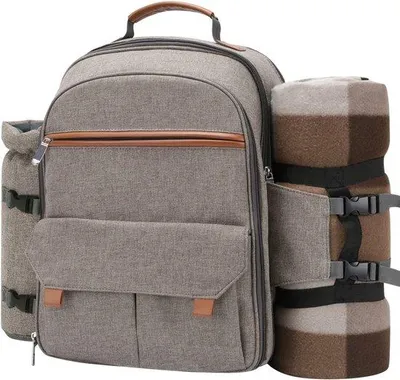 Produktbild von Picknickrucksack für 4 Personen - Isoliert, mit Tasche und Decke (beige)