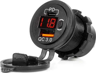 Produktbild von Wasserdichte Kfz-Ladegerät USB & USB-C QC3.0 mit Spannungstester 12/24V