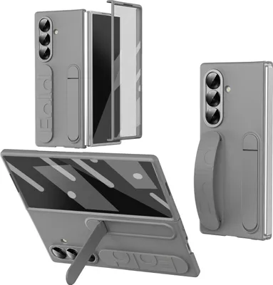 Produktbild von Hülle für Samsung Galaxy Z Fold 8 Ultra Vertikale Armbandtasche mit Eingebautem Displayschutz, Griffring, Ständer, Kameraschutz Handyhülle Grau