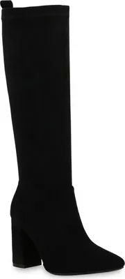 Produktbild von VAN HILL Damen Klassische Stiefel Blockabsatz Spitze Velours Schuhe 839887, Farbe: Schwarz Velours, Größe: 37