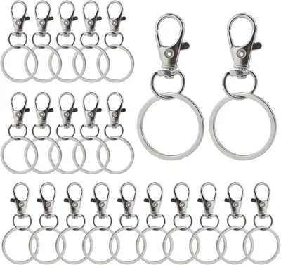 Schlüsselanhänger mit Karabinerhaken, 22 Stück, Metall, Silber
