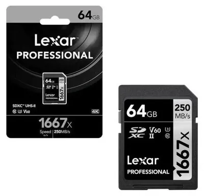 Obrázek produktu pro Lexar SDXC, 64 GB, 64 GB, SDXC, Tda 10, UHS-II, 250 MB/s, 90 MB/s