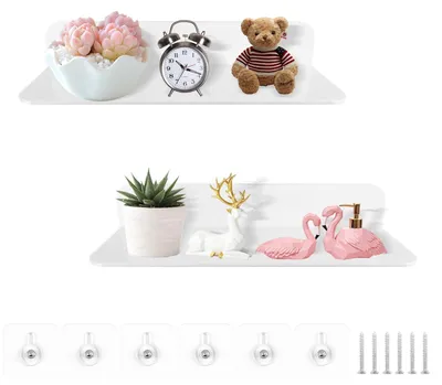 Produktbild von Kleines Wandregal, 2er-Set, Wandregal ohne Bohren, selbstklebendes Regal, schwebendes Regal, kein Bohren erforderlich für Fliesen, Badezimmer, Schlafzimmer, Küche, Wohnzimmer, Büro, Spielzimmer