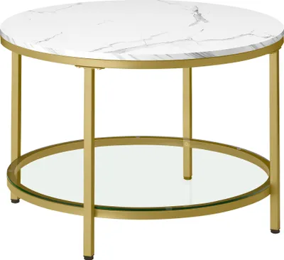 Produktbild von VASAGLE Couchtisch, Wohnzimmertisch, 65 x 46 cm (Ø x H), Marmorweiß-Helles Gold