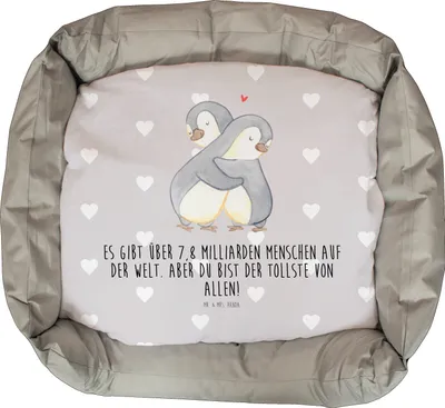 Produktbild von Mr. & Mrs. Panda Katzenkorb Pinguine Kuscheln - Grau Pastell - Geschenk, Katzencouch, Freundin, Hochzeitstag, Katzenliege, für, Katzensofa, Valentinstag, Frauen, Freund