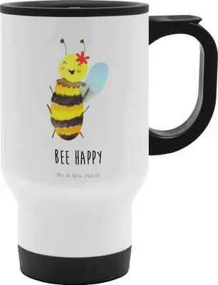 Produktbild von Mr. & Mrs. Panda Thermobecher Biene Happy - Weiß - Geschenk, Teebecher To Go, Mehrwegbecher, Kaffeebecher, thermosbecher