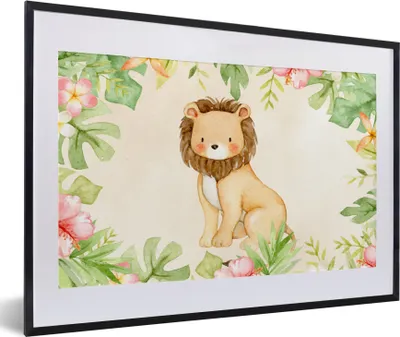 Produktbild von MuchoWow® MuchoWow® Gerahmtes Poster Löwe - Dschungel - Aquarell 60x40 cm - Poster mit zchwarzem Bilderrahmen - Schlafzimmer - Plakat in Rahmen - Drucken