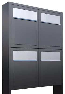 Produktbild von Briefkastenanlage Base for Four in Anthrazit mit Edelstahlklappe