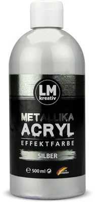 Produktbild von LM-Kreativ Metallika Acryl-Effektfarbe 500 ml, Silber – hochpigmentierte Metallic-Acrylfarbe, wetterfest für innen & außen