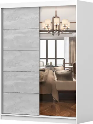 Produktbild von Schwebetürenschrank Kleiderschrank Schrank 150 cm mit Spiegel Weiss Beton Vista 05