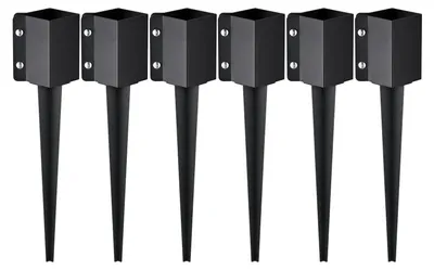 Bodenanker für Pfosten, 6 Stück, 113x113x610 mm, Metall, schwarz