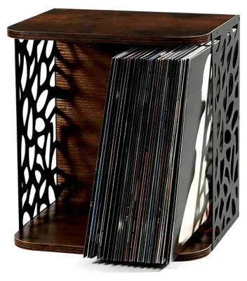 Produktbild von Schallplattenaufbewahrung für bis zu 60 Alben, stapelbares Regal aus Metall und Holz, Ständer für Alben, Bücher, Magazine und Akten