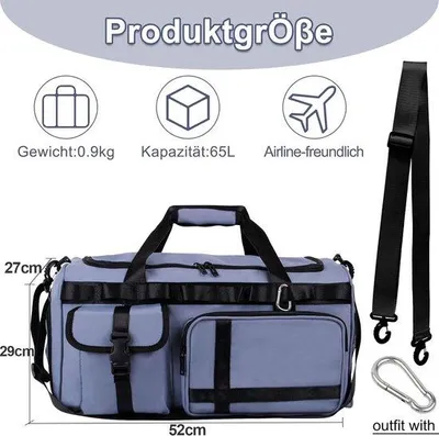 Obrázok produktu pre Veľká cestovná a športová taška s priehradkou na topánky a vreckom, unisex, 65 litrov, cestovná batožina, plážová taška (modrá)