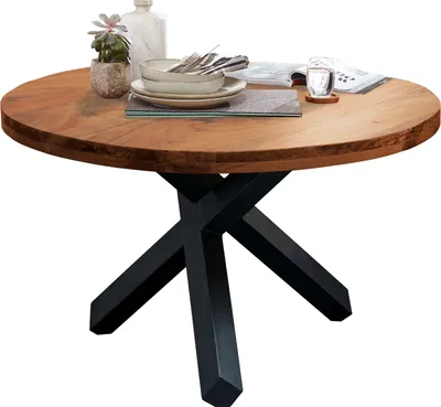Produktbild von Esstisch - Akazienholz massiv - Metallgestell - Ø 130 cm