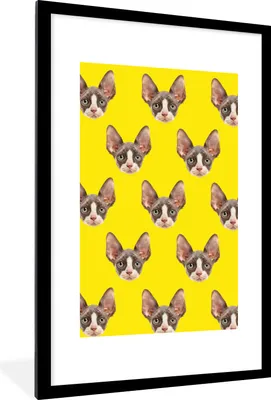 Produktbild von MuchoWow® MuchoWow® Gerahmtes Poster Katze - Muster - Gelb 60x90 cm - Poster mit zchwarzem Bilderrahmen - Dekoration - Wandposter Wohnzimmer - Hochwertig