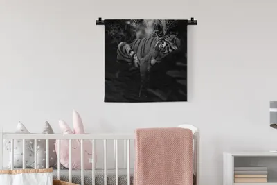 Produktbild von MuchoWow® Wandteppich Wandbehang Tiere - Tiger - Dschungel - Schwarz - Weiß 60x60 cm Tapisserie Dekoration Wandtuch - Dekorationen - Wand Decke