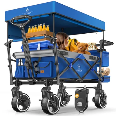 Produktbild von KESSER® Bollerwagen Faltbar GTS-9100 mit Dach Handwagen Transportwagen klappbar belastbar bis 150kg mit Hartgummi-Räder & Feststellbremsen Vorne & Hinten Inkl. Schloss, Abdeckung, Wetter & Sichtschutz