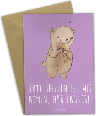 Produktbild von Mr. & Mrs. Panda Grußkarte Flöte Atem - Lavendeltraum - Geschenk, Musiker, Holzblasinstrument, valentinstagskarte, Flötist, Lernen, einladungskarten, babykarte, Melodie