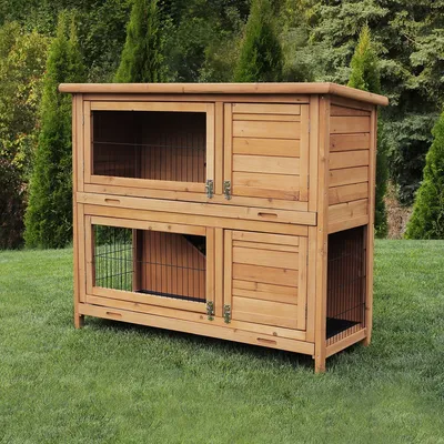 Produktbild von MyAnimal Hasenstall MH-20 | Hasenkäfig - Kaninchenstall - 4 Türen - Kleintierstall für Kaninchen und Hasen - Dach zum Öffnen - Zweistöckig (Braun)